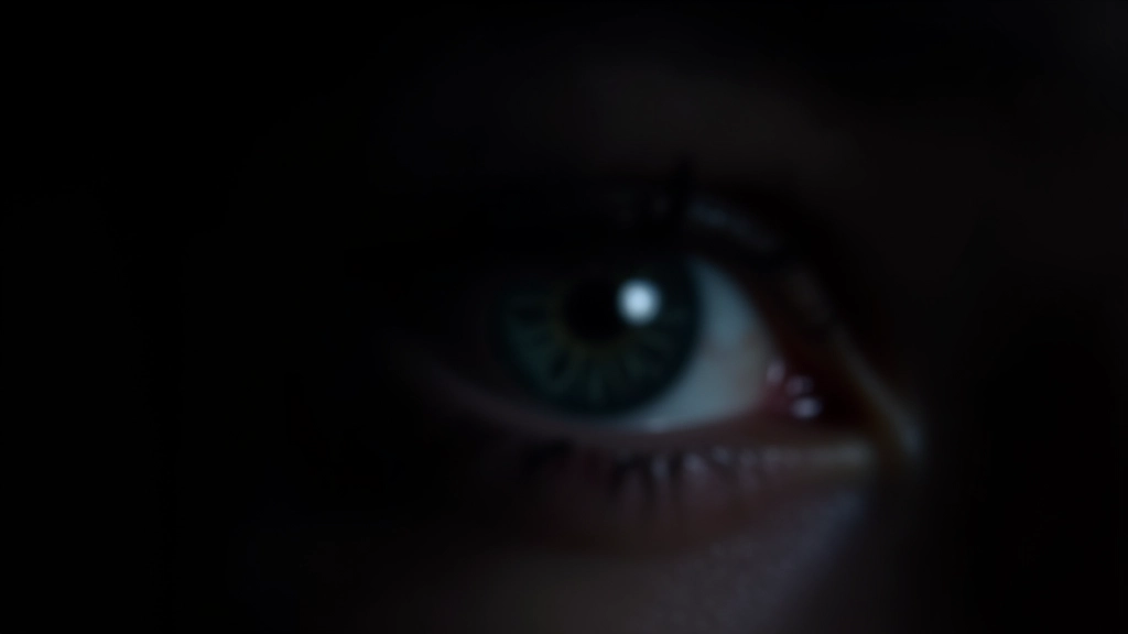 Close-up of eye pupil dilation in dim lighting, showing sensitivity to bright colors