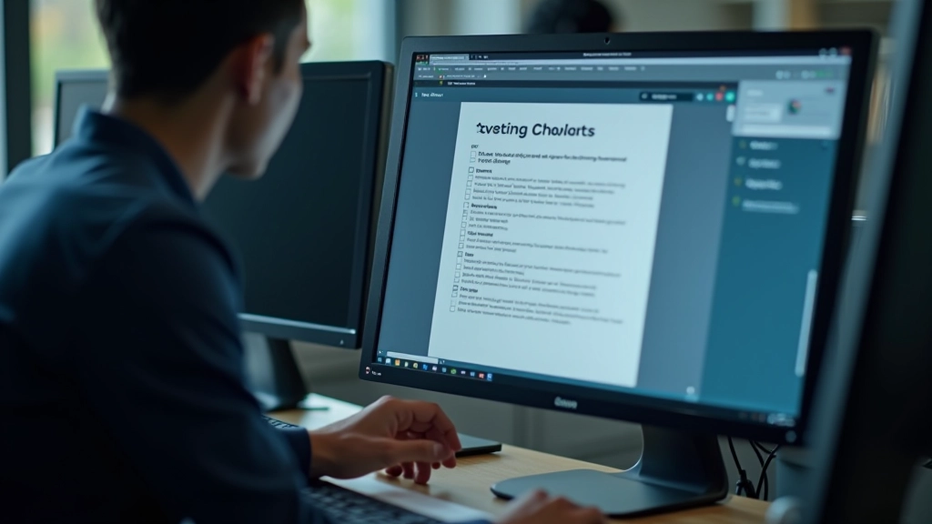 Browser window showing accessibility testing checklist for dark mode with WCAG standards
